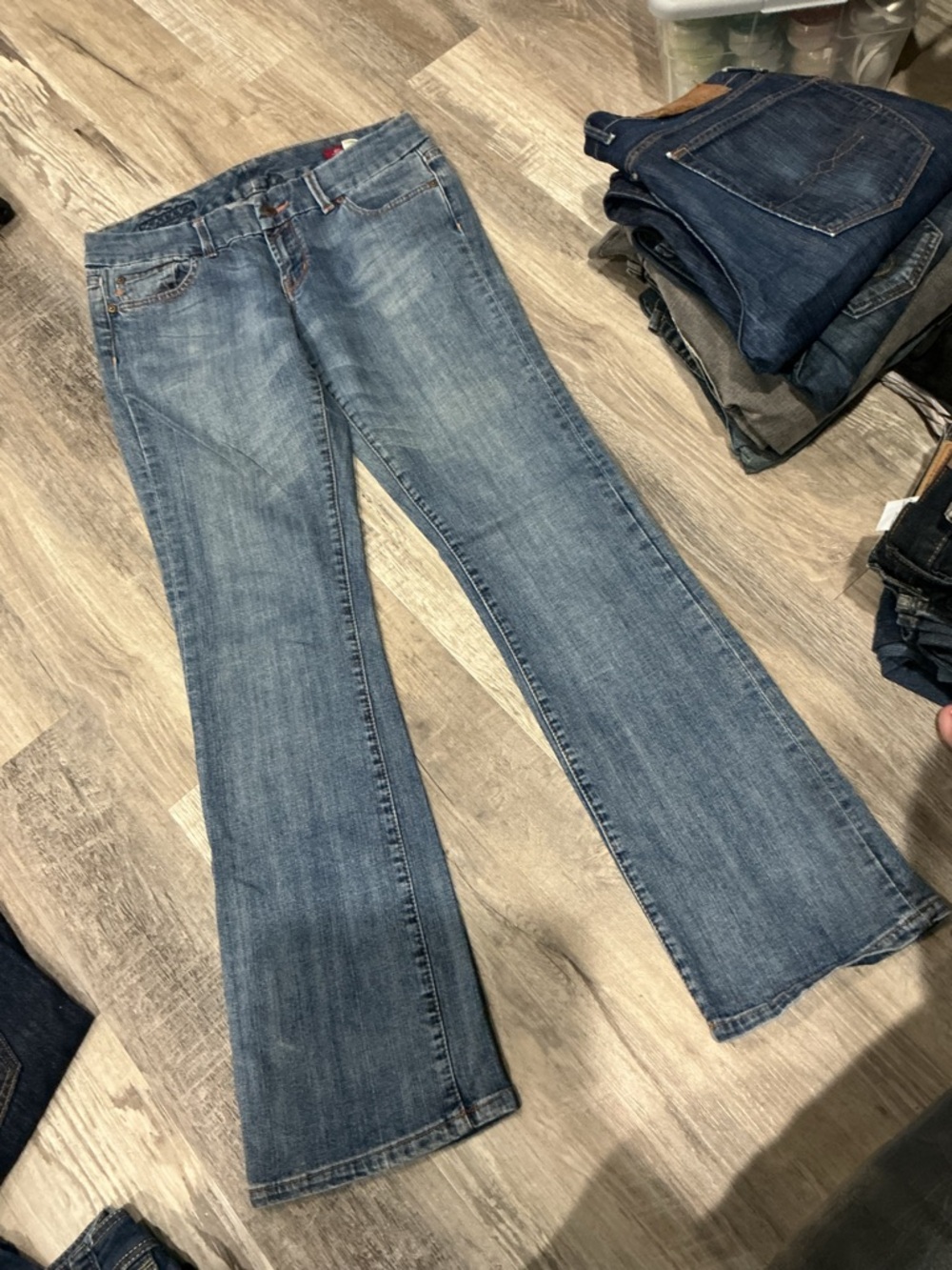 Seven7 Women's Blue Flared Wide-Leg Jeans